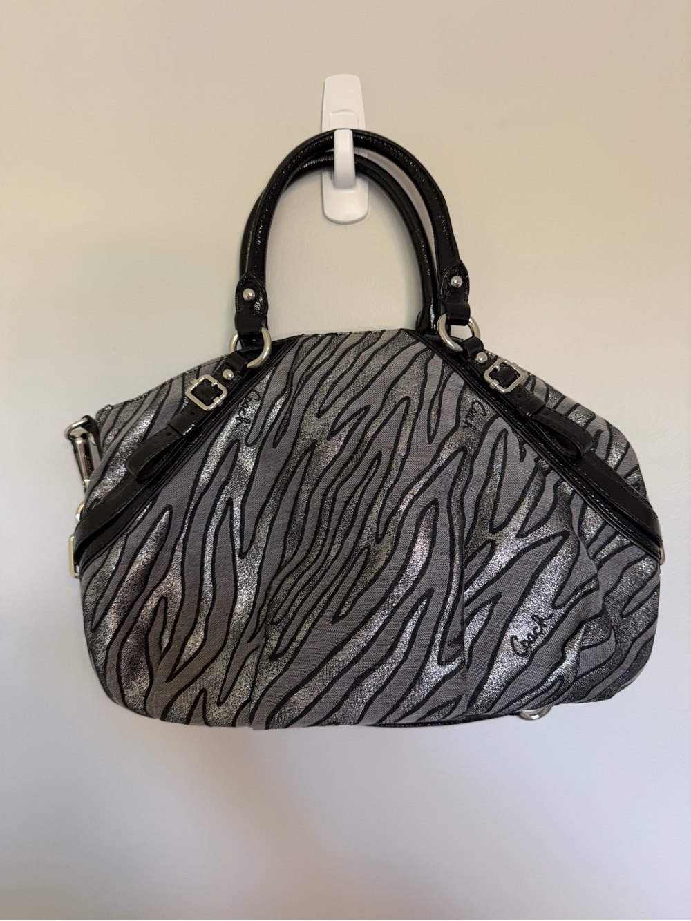 Vintage Coach Zebra Print Satchel in Metallic Silver and Black - Picture 2 of 4